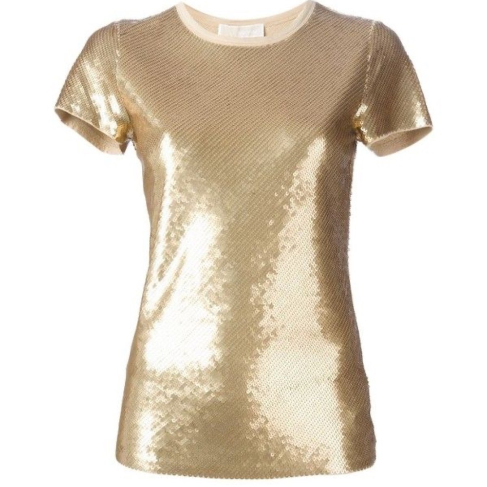 NWT- Michael Kors - GOLD SEQUINED Short Sleeved Shirt .